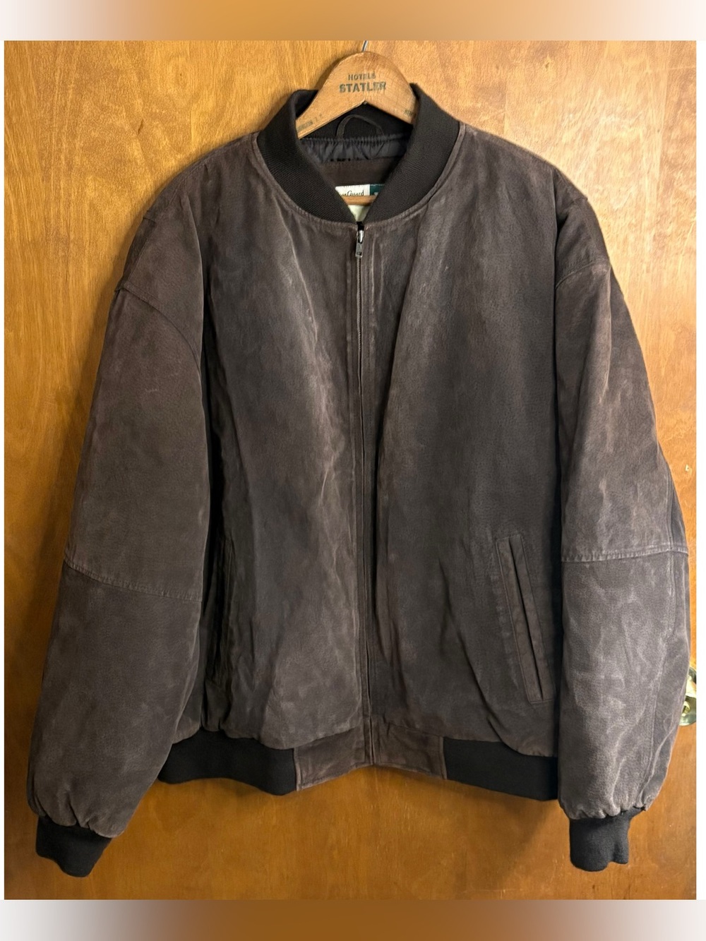 Vintage Chocolate Brown Leather Suede Men's Bomber Jacket Zip Up XL Oversized